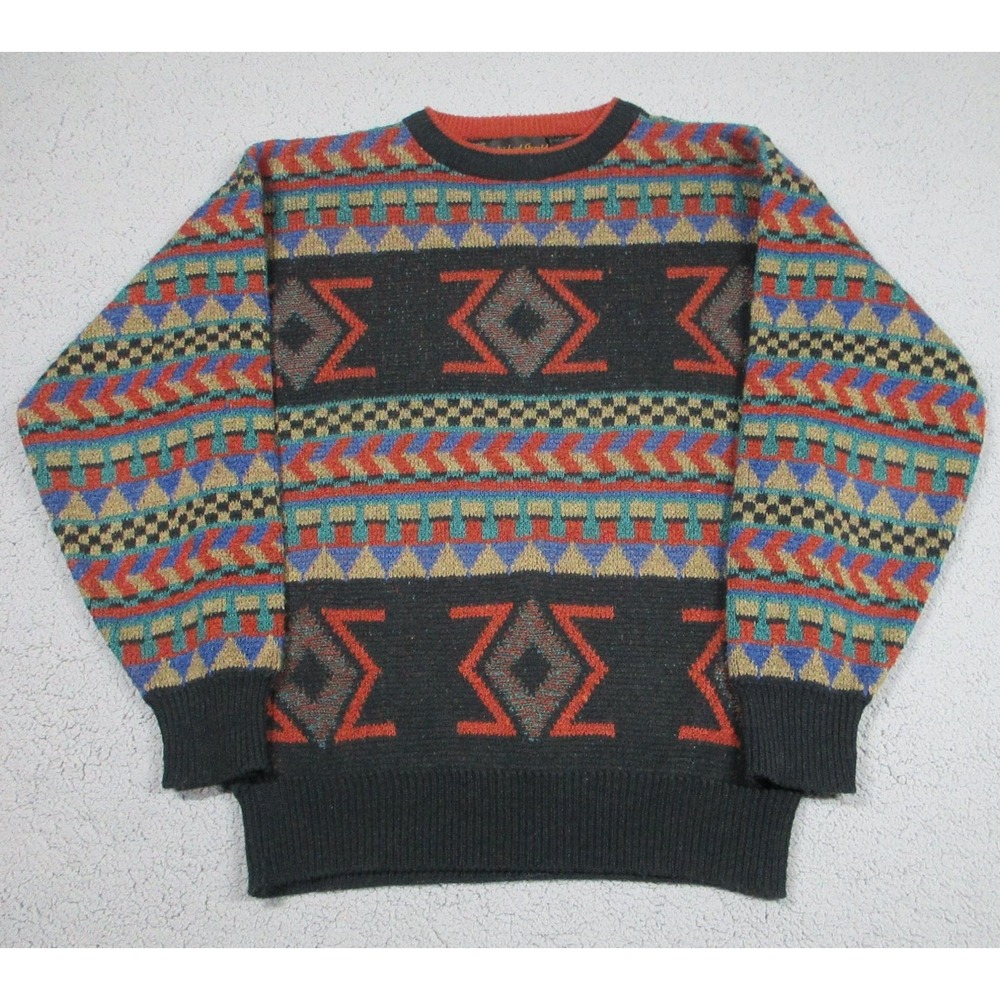 Vintage Michael Gerald Sweater Mens Medium Multicolor Aztec Knit Pullover Tribal